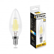 Лампа светодиодная филаментная диммируемая Feron E14 5W 2700K прозрачная LB-68 25651