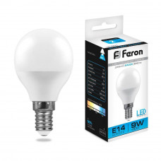 Лампа светодиодная Feron E14 9W 6400K Шар Матовая LB-550 25803