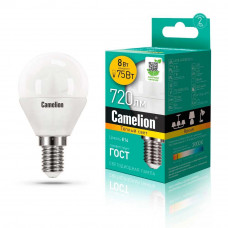 Лампа светодиодная Camelion E14 8W 3000K LED8-G45/830/E14 12391